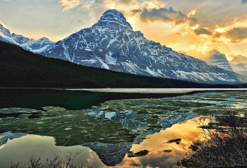 Snow-capped Mountain Peak — Blue, Serene, Sunset, Photograph