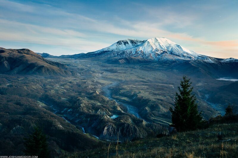Snow-capped Mountain Peak — Blue, Serene, Sunset, Photograph, Valley