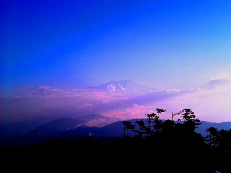 Snow-capped Mountain Peak — Blue, Serene, Sunset