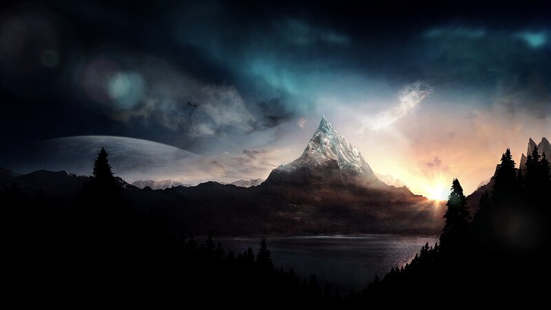 Snow-capped Mountain Peak — Dark Blue