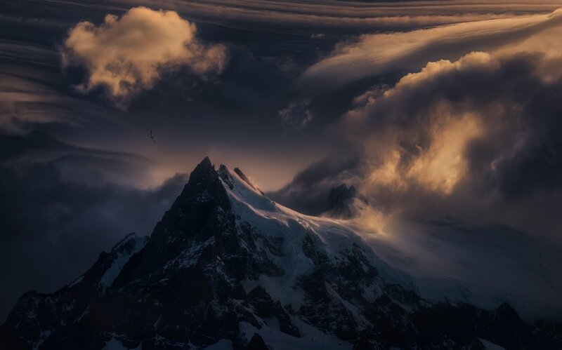 Snow-capped Mountain Peak — Dark Gray