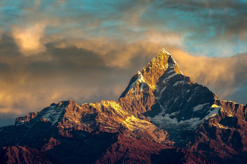 Snow-capped Mountain Peak — Gold, Dramatic