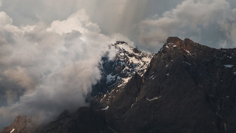 Snow-capped Mountain Peak — Gray, Dramatic, Afternoon, Photograph