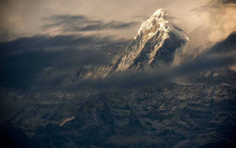 Snow-capped Mountain Peak — Gray, Dramatic, Morning
