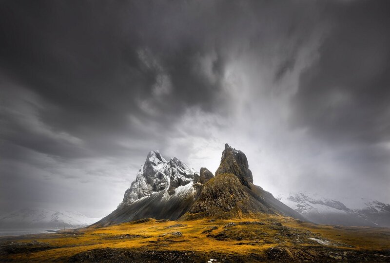 Snow-capped Mountain Peak — Gray, Dramatic, Photograph, Clouds