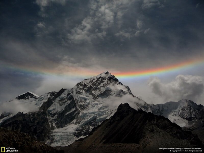 Snow-capped Mountain Peak — Gray, Dramatic, Photograph, Rainbow