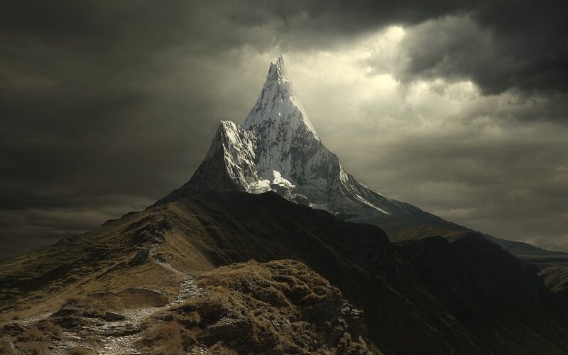 Snow-capped Mountain Peak — Gray, Dramatic, Photograph
