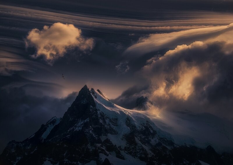 Snow-capped Mountain Peak — Gray, Dramatic, Sunset