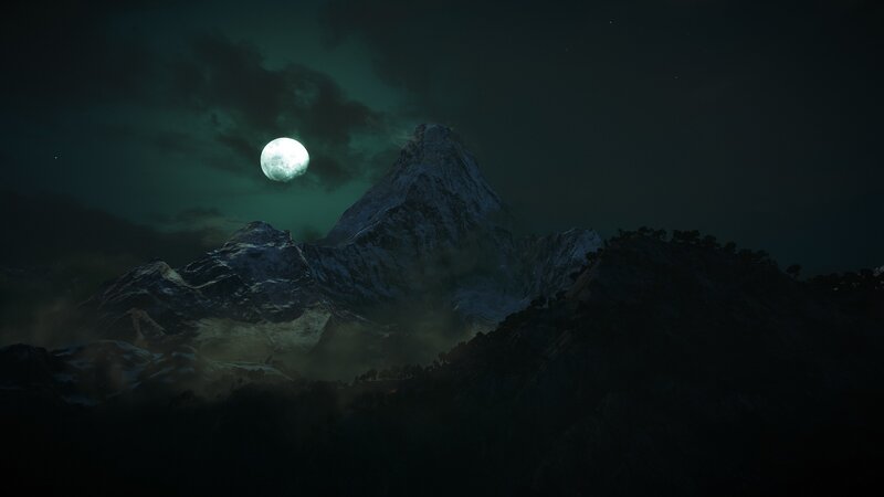 Snow-capped Mountain Peak — Green, Dark