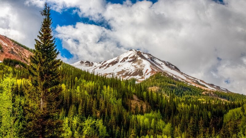 Snow-capped Mountain Peak — Green, Dramatic, Spring