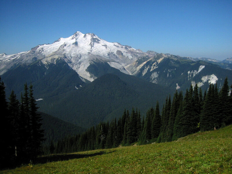 Snow-capped Mountain Peak — Green, Serene, Afternoon, Photograph, Forest, Mountains, Sky