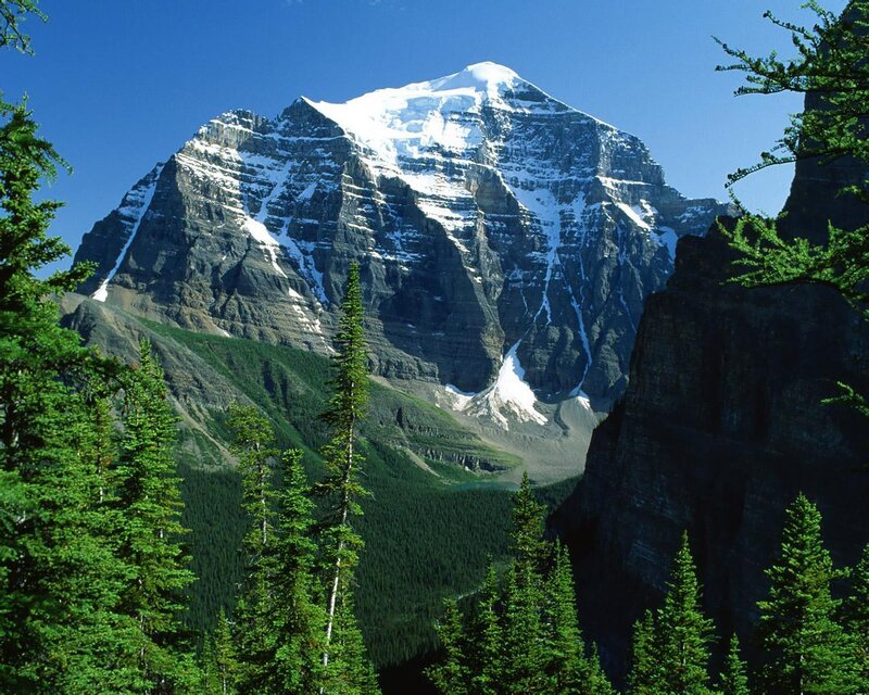 Snow-capped Mountain Peak — Green, Serene, Afternoon, Photograph