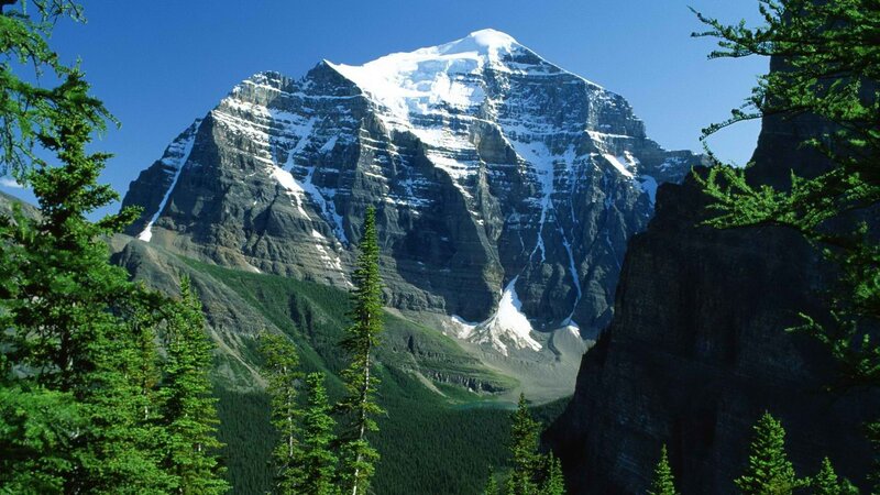 Snow-capped Mountain Peak — Green, Serene, Afternoon, Photograph, Trees, Sky, Blue