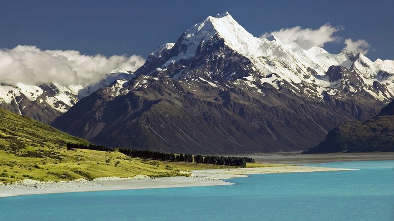 Snow-capped Mountain Peak — Lake