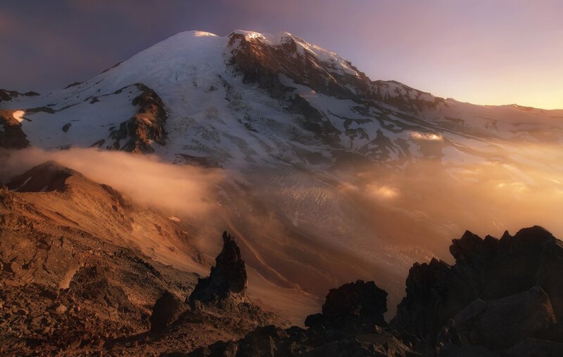 Snow-capped Mountain Peak — Orange, Dramatic, Sunrise