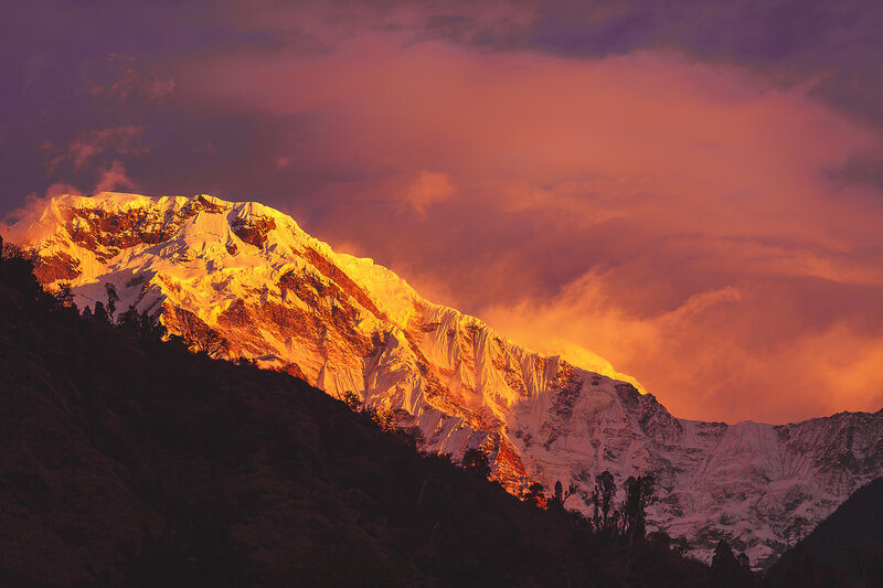 Snow-capped Mountain Peak — Orange, Dramatic, Sunset, Photograph, Clouds, Sky