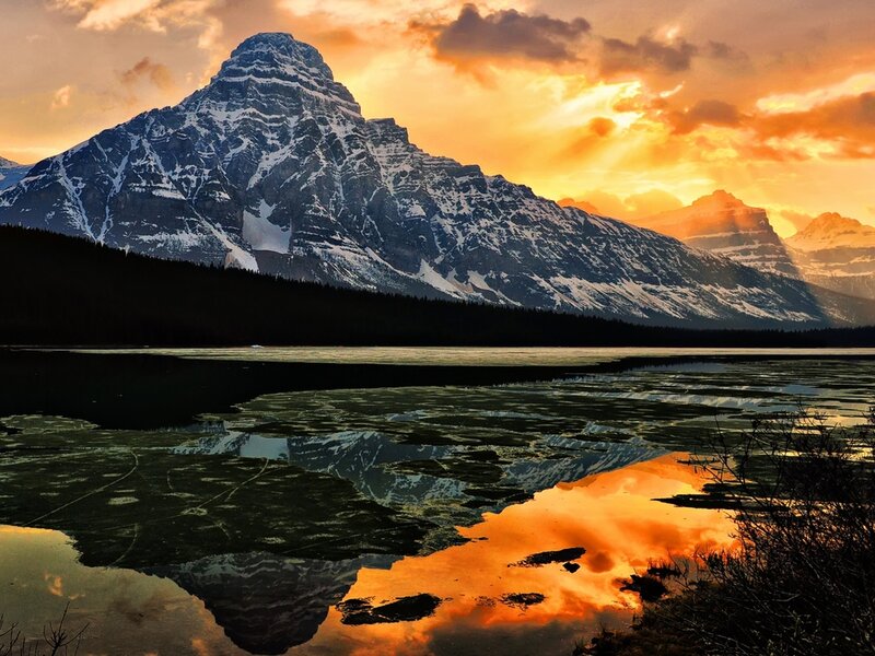 Snow-capped Mountain Peak — Orange, Dramatic