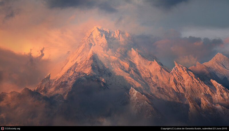 Snow-capped Mountain Peak — Orange