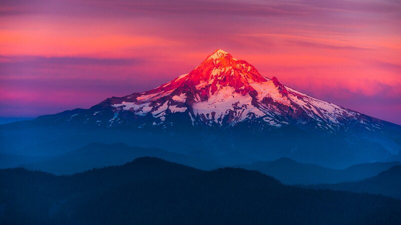 Snow-capped Mountain Peak — Pink, Dramatic, Sunset, Photograph, Sky