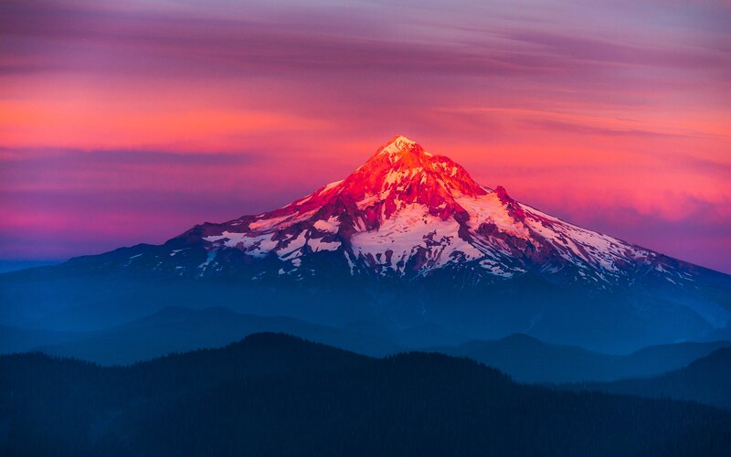 Snow-capped Mountain Peak — Pink, Dramatic, Sunset, Photograph