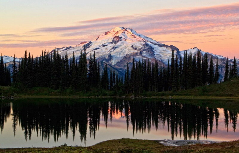 Snow-capped Mountain Peak — Pink, Serene, Sunset