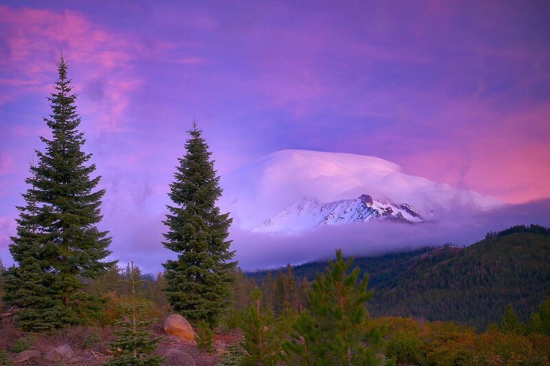 Snow-capped Mountain Peak — Purple, Dramatic, Sunrise, Photograph
