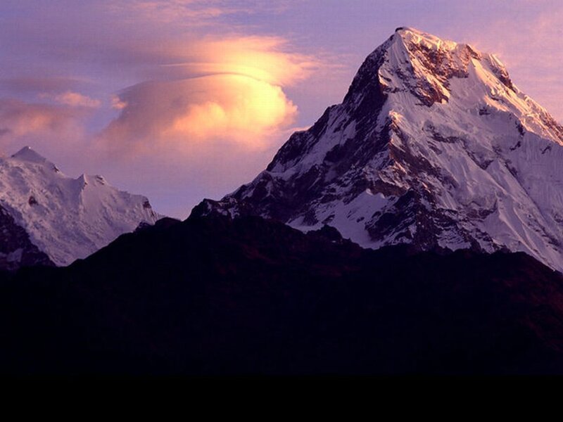 Snow-capped Mountain Peak — Purple, Dramatic, Sunrise