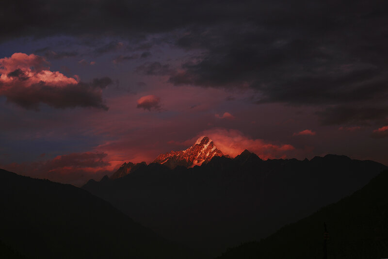 Snow-capped Mountain Peak — Purple, Dramatic, Sunset, Photograph, Mountains