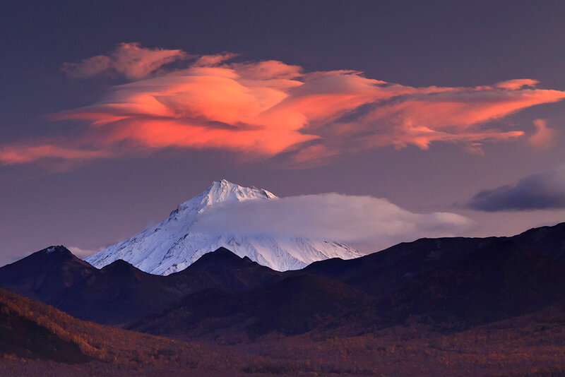 Snow-capped Mountain Peak — Purple, Dramatic, Sunset, Photograph