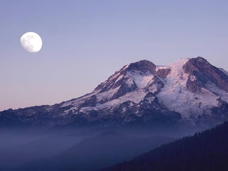 Snow-capped Mountain Peak — Purple, Serene, Night