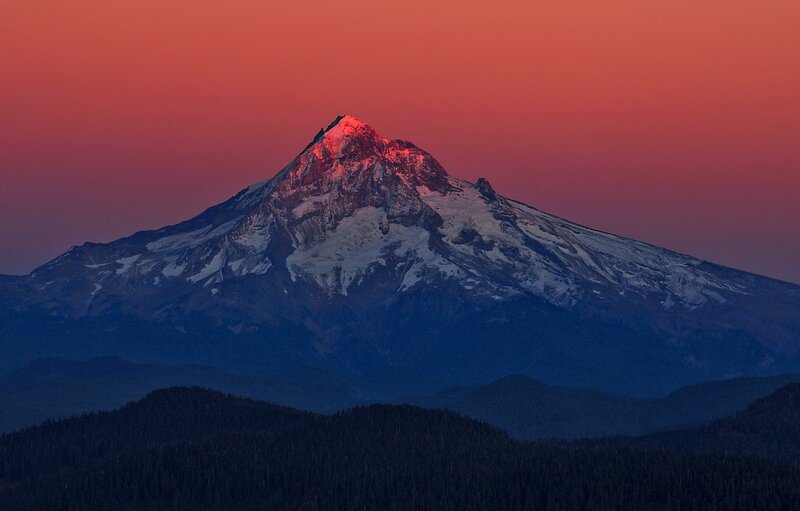 Snow-capped Mountain Peak — Red, Dramatic