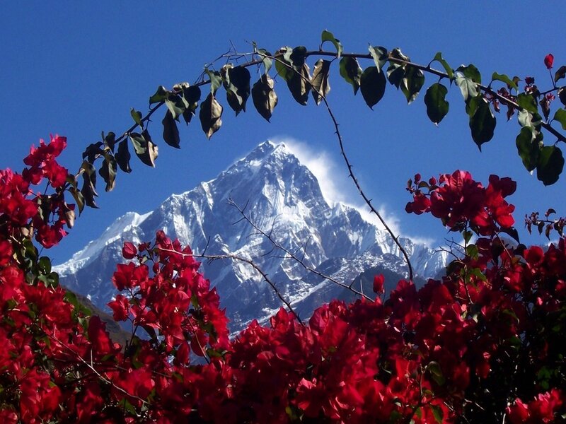 Snow-capped Mountain Peak — Red, Serene, Afternoon