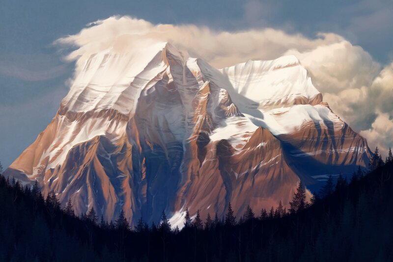 Snow-capped Mountain Peak — White, Dramatic, Afternoon