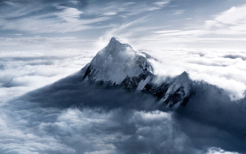 Snow-capped Mountain Peak — White, Dramatic, Photograph