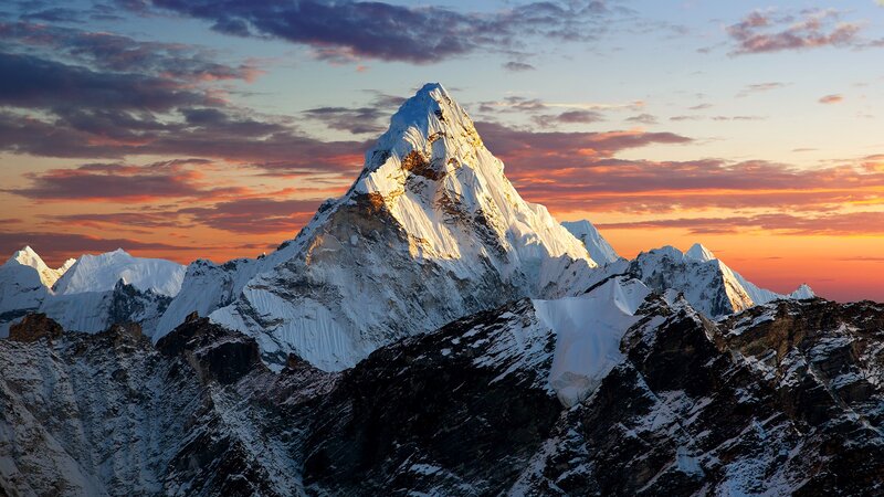 Snow-capped Mountain Peak — White, Dramatic, Sunset, Photograph, Mountains