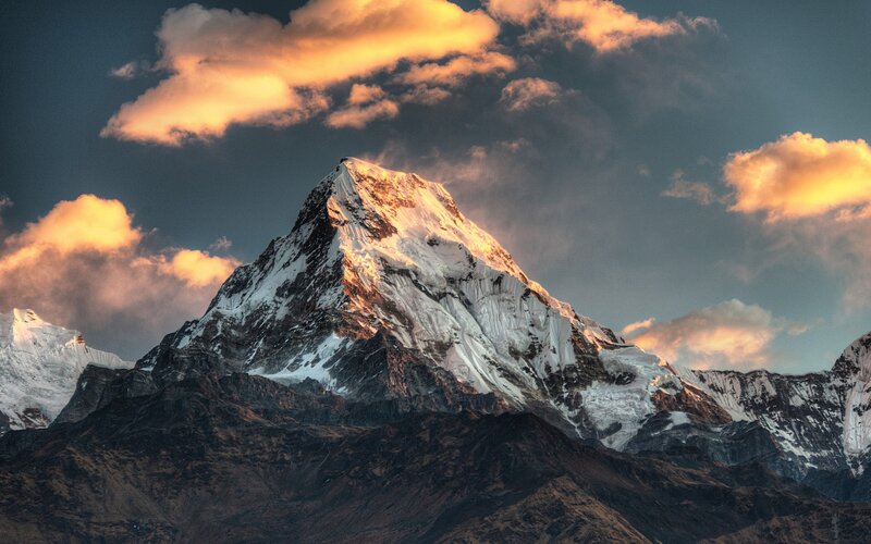 Snow-capped Mountain Peak — White, Dramatic, Sunset