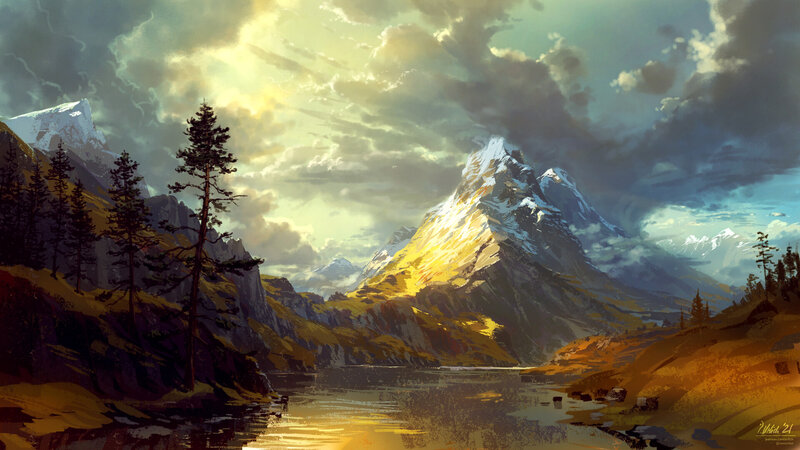 Snow-capped Mountain Peak — Yellow, Dramatic