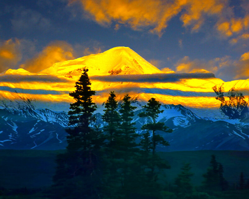 Snow-capped Mountain Peak — Yellow