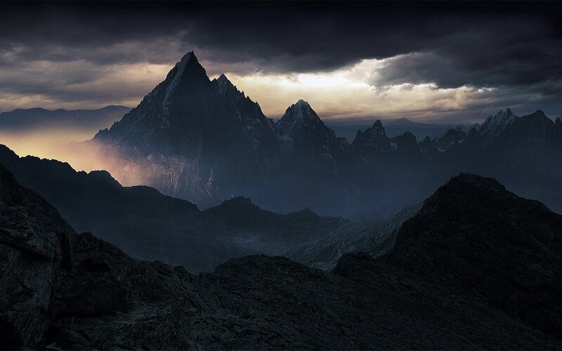 Snow-capped Mountain Peaks — Black, Dramatic