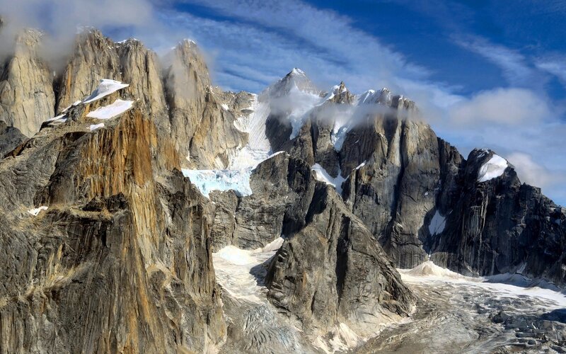 Snow-capped Mountain Peaks — Blue, Dramatic, Afternoon, Photograph, Clouds, Glaciers