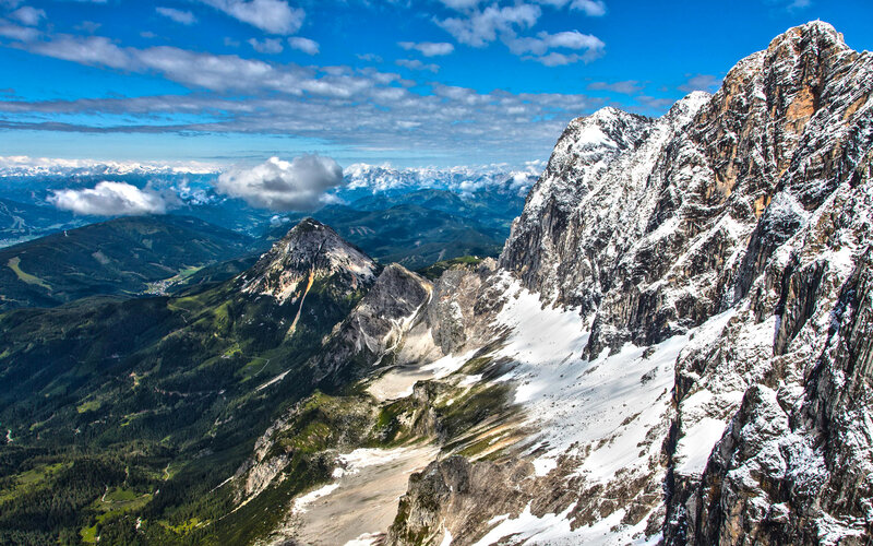 Snow-capped Mountain Peaks — Blue, Dramatic, Afternoon, Photograph, Mountains, Clouds