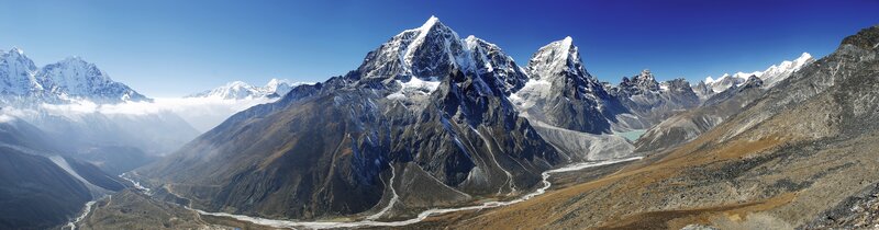 Snow-capped Mountain Peaks — Blue, Dramatic, Afternoon, Photograph, Mountains, Valley