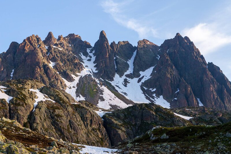 Snow-capped Mountain Peaks — Blue, Dramatic, Morning