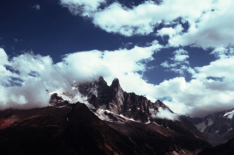 Snow-capped Mountain Peaks — Blue, Dramatic, Photograph