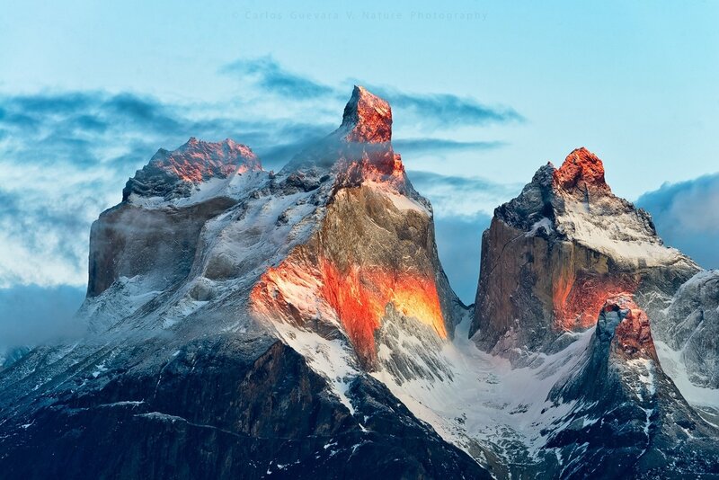 Snow-capped Mountain Peaks — Blue, Dramatic, Sunrise, Photograph, Clouds