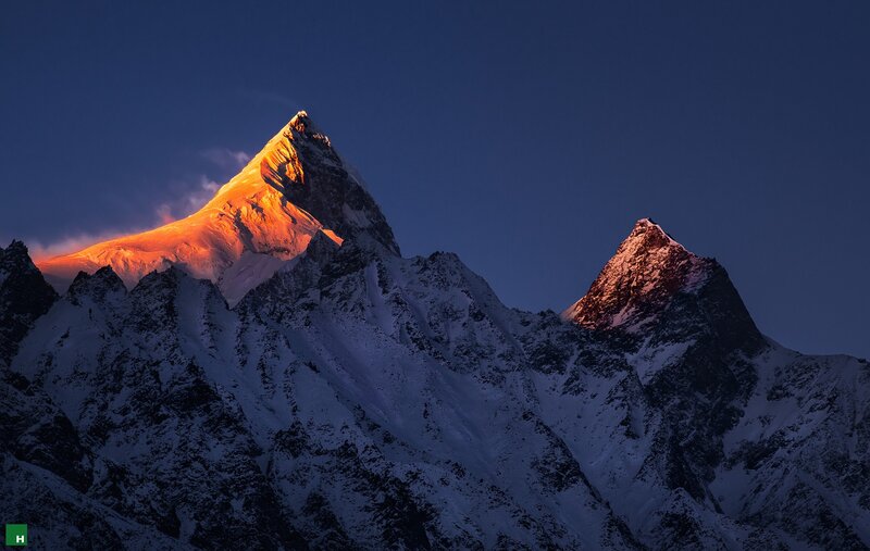Snow-capped Mountain Peaks — Blue, Dramatic, Sunrise, Photograph