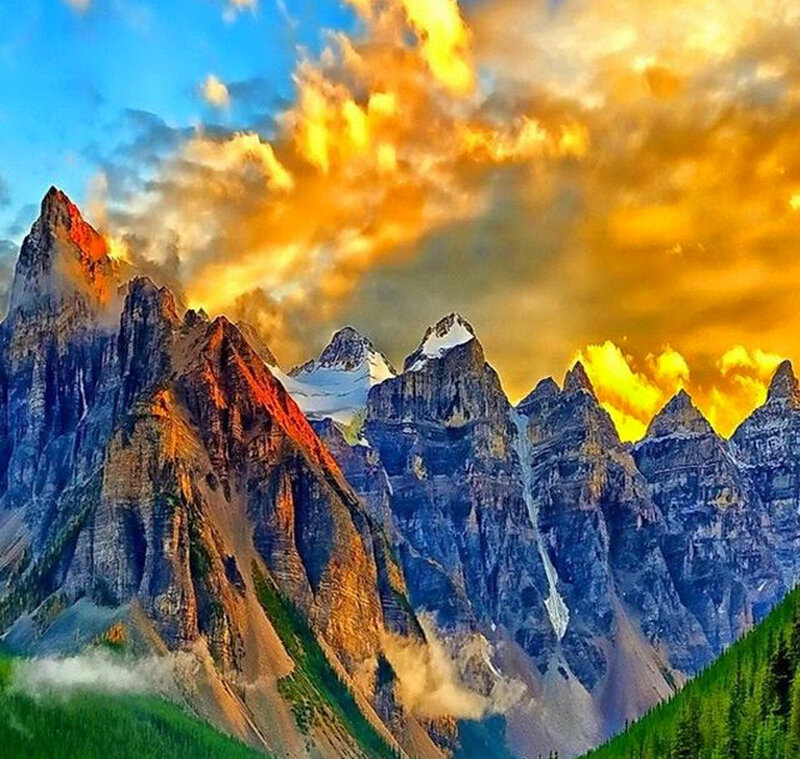 Snow-capped Mountain Peaks — Blue, Dramatic, Sunset
