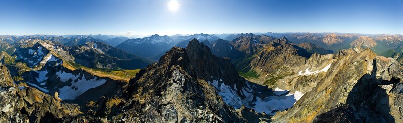 Snow-capped Mountain Peaks — Blue, Serene, Afternoon, Photograph, Mountains, Sun