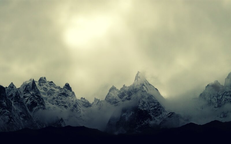 Snow-capped Mountain Peaks — Gray, Dramatic, Photograph