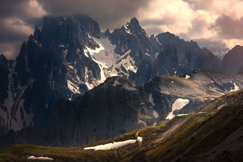 Snow-capped Mountain Peaks — Gray, Dramatic, Sunset